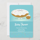 ドーナツ型ホールかわいい青いベビーシャワー 招待状 (正面)