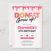 ドーナツ大きくなって!ピンクガール誕生日 招待状 (正面)