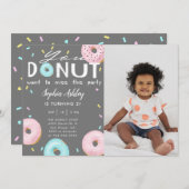 ドーナツ失敗このパーティーの誕生日の写真 招待状 (正面/裏面)