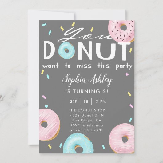 ドーナツ失敗このパーティーの誕生日 招待状 (正面)