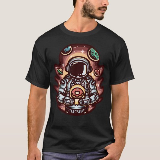 ドーナツ宇宙Tシャツ付き宇宙飛行士デザイン Tシャツ (正面)