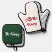 ドーナツ心配かわいいおもしろいクリスマスプレゼントイラストレーション 鍋つかみ&鍋敷きセット (正面/裏面)