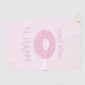 ドーナツ心配かわいいピンクのドーナツの食べ物ユーモア ゴルフタオル (横)