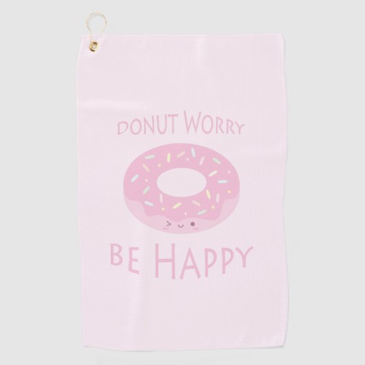 ドーナツ心配かわいいピンクのドーナツの食べ物ユーモア ゴルフタオル (正面)