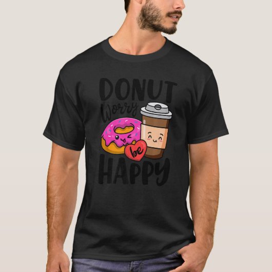 ドーナツ心配する幸せな女の子の女の子ドーナツフード Tシャツ (正面)