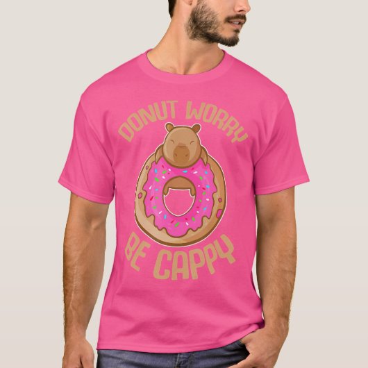ドーナツ心配する気まぐれ幸せキャピバラ Tシャツ (正面)