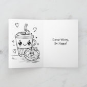 ドーナツ心配、幸せになれ | かわいいフードプーン カード (内部)