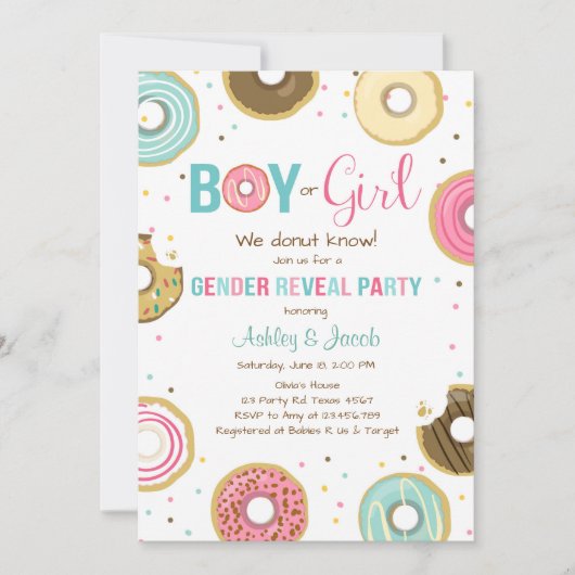 ドーナツ性は招待状の男の子か女の子を彼彼女明らかにします 招待状 (正面)