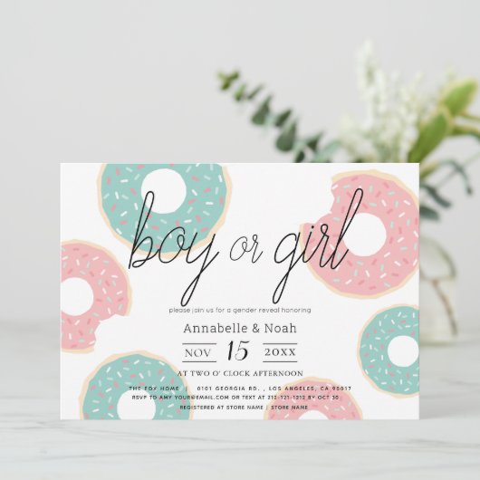 ドーナツ性別がピンクと緑を明らかにする 招待状 (スタンド正面)