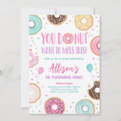 ドーナツ恋しく思は、このピンクの甘い女の子の誕生日 招待状 (正面)