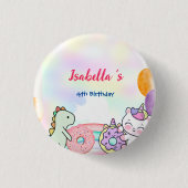 ドーナツ恐竜ユニコーン虹のバルーン誕生日 缶バッジ (正面)