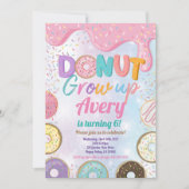 ドーナツ成長バースデーパーティーピンクパステルガールInv 招待状 (正面)