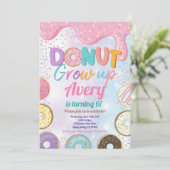 ドーナツ成長バースデーパーティーピンクパステルガールInv 招待状 (スタンド正面)