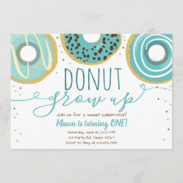ドーナツ成長パーティーブルーボーイファースト誕生日 招待状