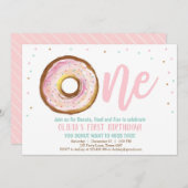 ドーナツ招待状ワンガール第1誕生日パーティースイート 招待状 (正面/裏面)