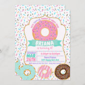 ドーナツ招待状、パステル金ゴールドピンクドーナツ招待状 招待状 (正面/裏面)