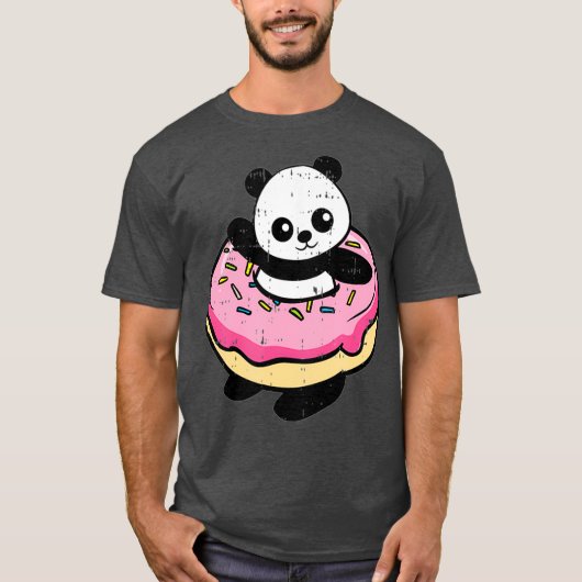 ドーナツ振りかけるパンダかわいいドーナツ食べ物スイーツ Tシャツ (正面)
