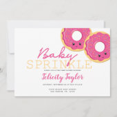 ドーナツ散水赤ちゃんシャワーピンクの双子の女の子 案内状 (正面)