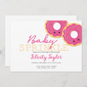 ドーナツ散水赤ちゃんシャワーピンクの双子の女の子 案内状 (正面/裏面)