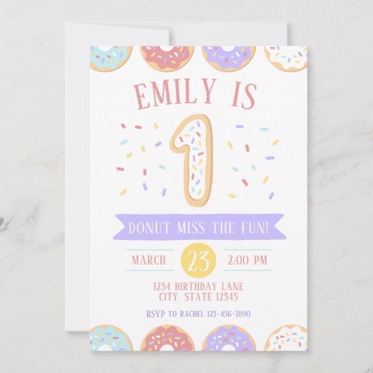 ドーナツ最初誕生日の招待状 招待状 (正面)