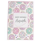 ドーナツ柄のキュートでカラフルな誕生日 ミディアムペーパーバッグ (裏面)