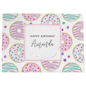 ドーナツ柄のキュートでカラフルな誕生日 ラージペーパーバッグ (裏面)