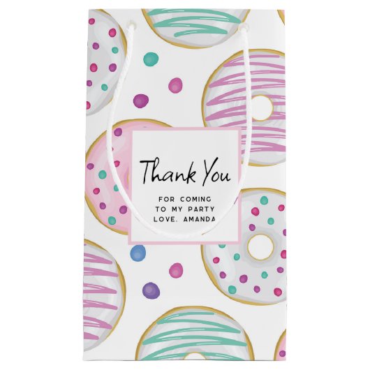 ドーナツ柄 キュート カラフル サンクス スモールペーパーバッグ (正面)