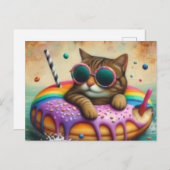 ドーナツ浮力装置付き可愛い猫 ポストカード (正面/裏面)