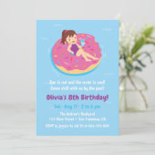 ドーナツ浮遊物のバースデーパーティ招待状の女の子 招待状 (スタンド正面)