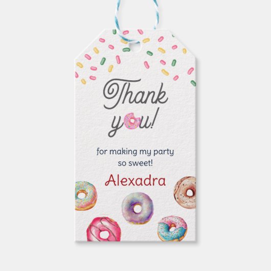 ドーナツ甘いワンピンク1歳の誕生日パーティー ギフトタグ (正面)