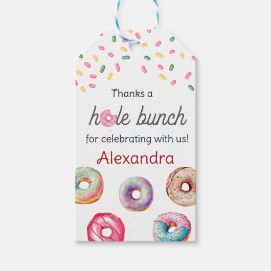 ドーナツ甘いワンピンク1歳の誕生日パーティー ギフトタグ (正面)