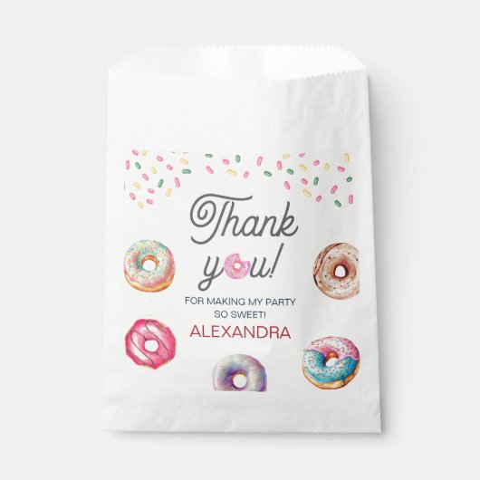 ドーナツ甘いワンピンク1歳の誕生日パーティー フェイバーバッグ (正面)
