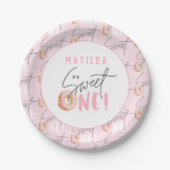 ドーナツ甘いワンピンク1歳の誕生日パーティー ペーパープレート (正面)
