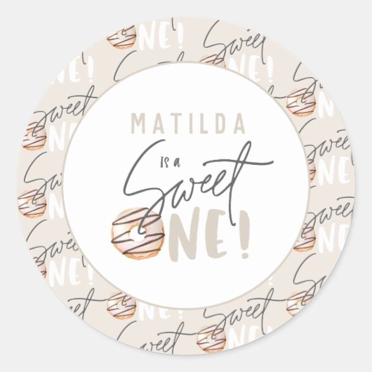 ドーナツ甘い1日の誕生日パーティーのお願い ラウンドシール (正面)