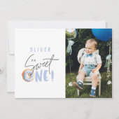 ドーナツ甘い1歳の誕生日の写真パーティー 案内状 (正面)