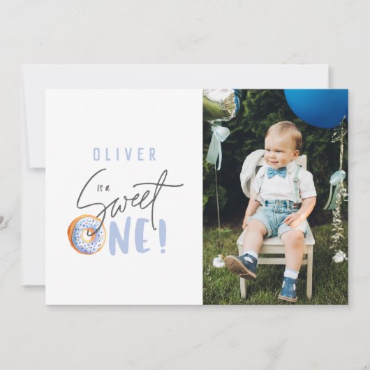 ドーナツ甘い1歳の誕生日の写真パーティー 案内状 (正面)