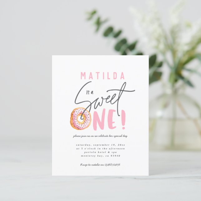 ドーナツ甘い1歳の誕生日パーティの招待状 (スタンド正面)