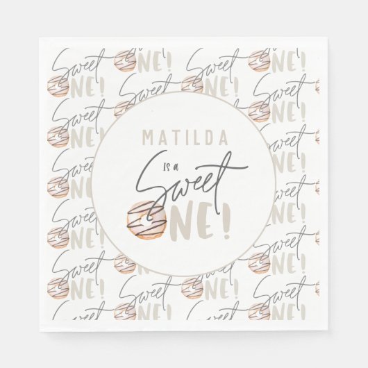 ドーナツ甘い1歳の誕生日パーティの招待状 スタンダードランチョンナプキン (正面)