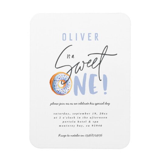 ドーナツ甘い1歳の誕生日パーティの招待状 マグネット (縦)