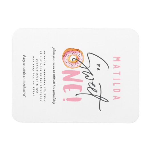 ドーナツ甘い1歳の誕生日パーティの招待状 マグネット (横)