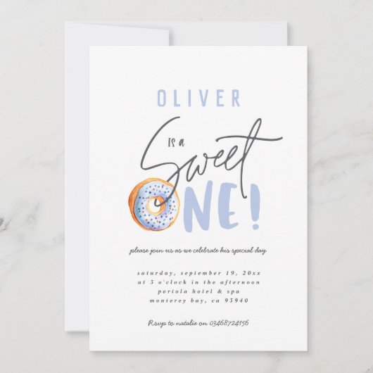 ドーナツ甘い1歳の誕生日パーティの招待状 案内状 (正面)