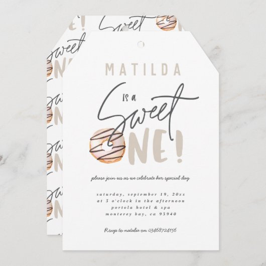 ドーナツ甘い1歳の誕生日パーティの招待状 案内状 (正面/裏面)