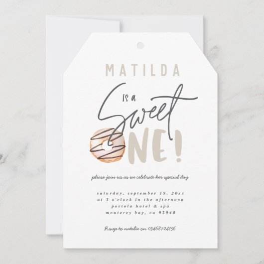 ドーナツ甘い1歳の誕生日パーティの招待状 案内状 (正面)