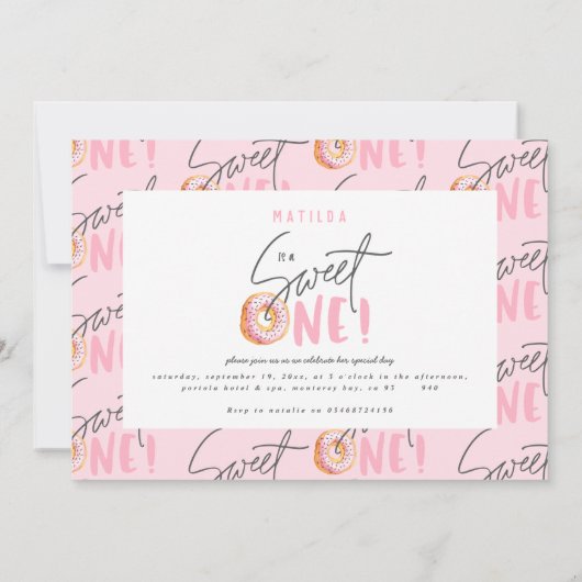 ドーナツ甘い1歳の誕生日パーティの招待状 案内状 (裏面)
