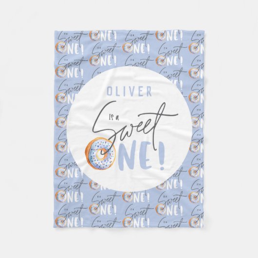 ドーナツ甘い1歳の誕生日パーティー` フリースブランケット (正面)