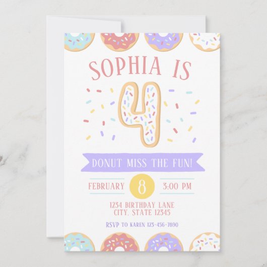 ドーナツ第4誕生日招待状 招待状 (正面)