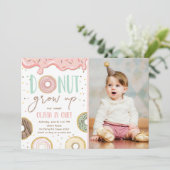 ドーナツ育ちピンクのドーナツ娘誕生パーティー 招待状 (スタンド正面)