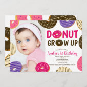 ドーナツ育ておもしろいかわいい写真1歳の誕生日 招待状 (正面/裏面)