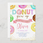 ドーナツ育てピンクドーナツガール誕生日パーティー 招待状 (正面/裏面)