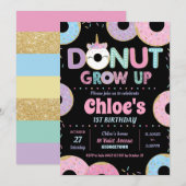 ドーナツ育てユニコーン誕生日招待状女の子 招待状 (正面/裏面)